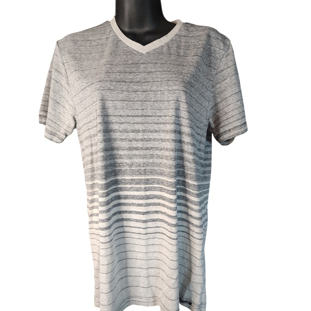 Ocean Current Womens Grey Striped V-Neck Short Sleeve T-Shirt Size Small